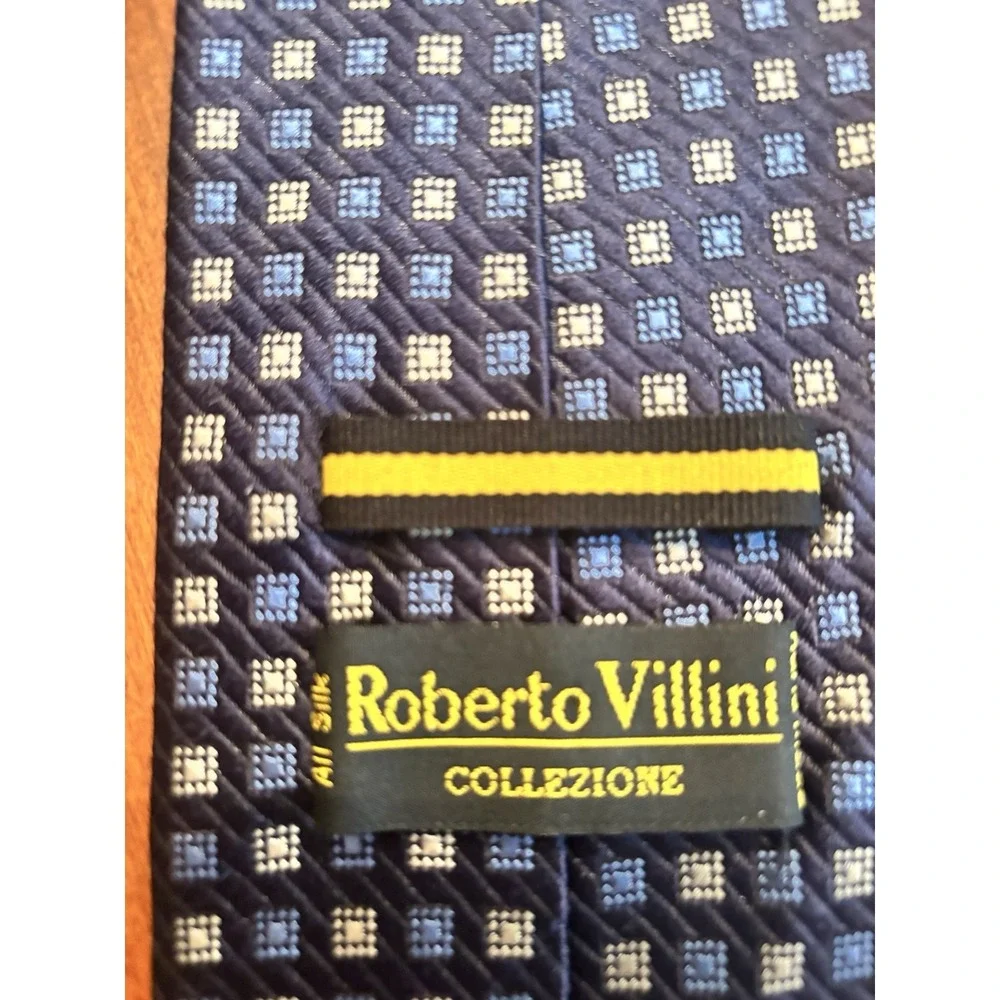 ROBERTO VILLINI Couture Mens‎ Silk Neck Tie Geometric Square Check Navy Italian